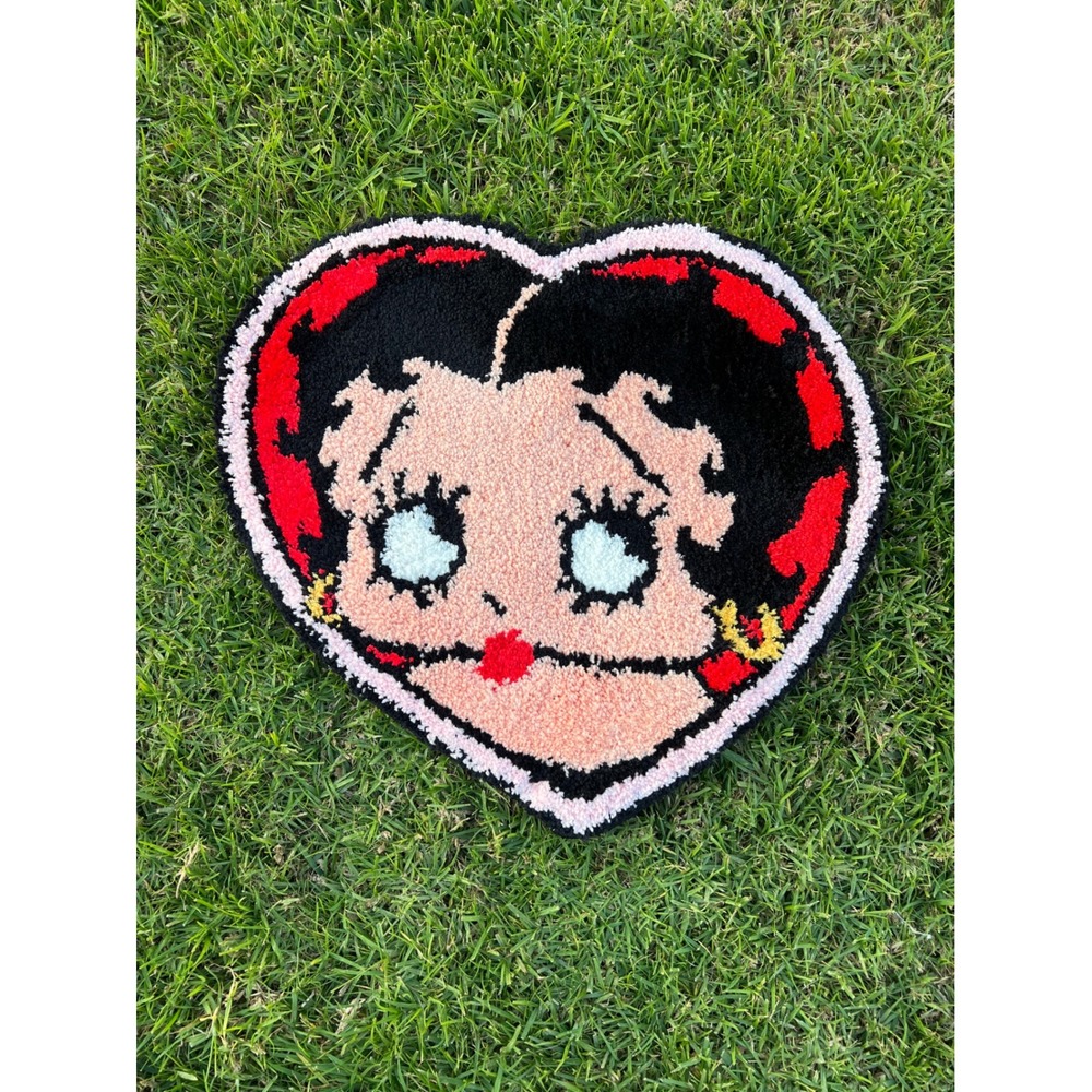 Betty Boop Heart Tufted Rug Handmade Custom Cartoon Home Decor Red Black Plush